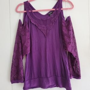 Rue 21 Purple Cold Shoulder Shirt